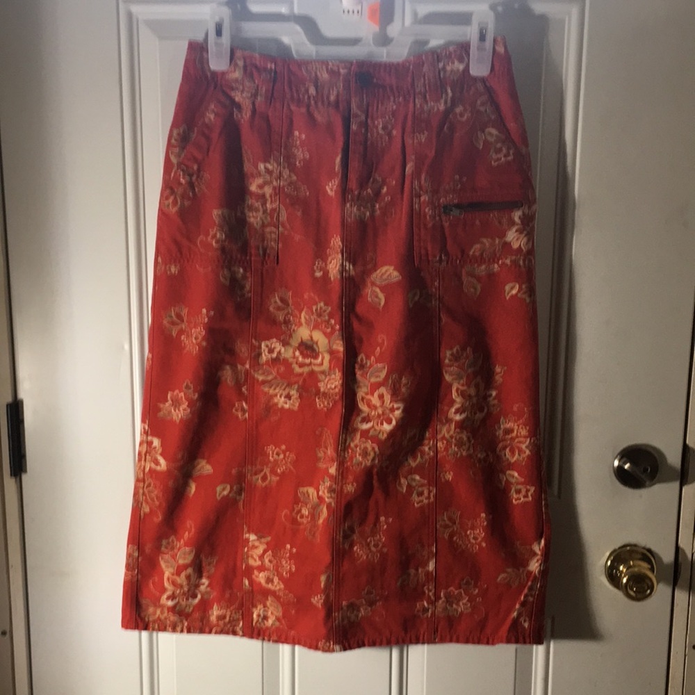Eddie Bauer a-line burnt orange zip & button front skirt with pockets size 10P